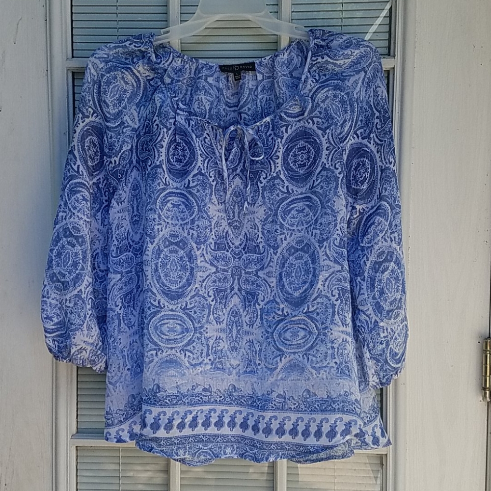 Fred David blue & white Blouse